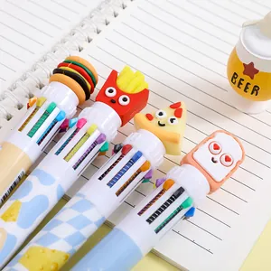Cartoon food design 10-color shuttle pen with hamburger and french fries toppers