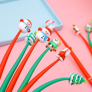 Cartoon Christmas gel pens with 3D snowman, tree, elk, and Santa Claus silicone toppers