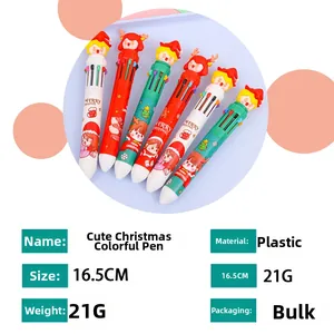 Detailed view of Christmas 10-color ballpoint pens with Santa and reindeer topper