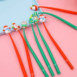 Detail of Christmas gel pens featuring cute silicone Santa and reindeer toppers