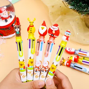 Christmas Multicolor Ballpoint Pen Cartoon Santa Claus Snowman Silicone Head Retractable Writing Pen For Students Office School Stationery Gift