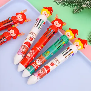 Christmas 10-color shuttle pen with cartoon reindeer and Santa hat toppers for students