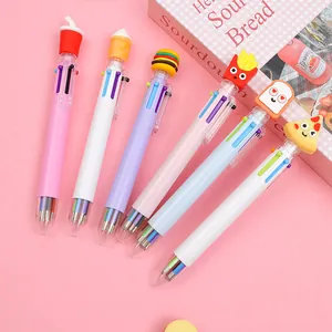 Set of 6 cartoon food themed multi-color ballpoint pens with creative fast food toppers