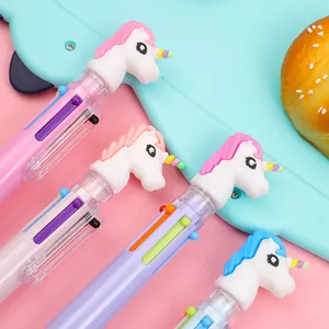 Creative unicorn multi-color retractable ballpoint pen set in macaron pastel colors
