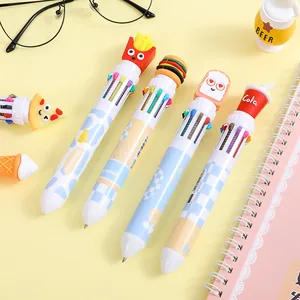 Top view of creative 10-color shuttle pens with cute 3D cartoon fast food topper shapes