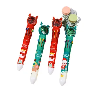 Christmas 10-color retractable ballpoint pen set with reindeer glitter ball toppers