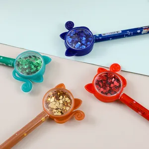 Bolígrafos creativos de gato navideño con lentejuelas de corazón en cuatro colores
