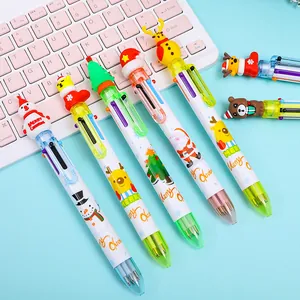 Christmas 6-color cartoon ballpoint pen with Santa, snowman and reindeer toppers