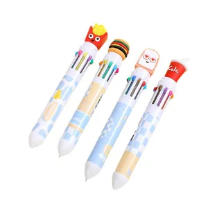 Creative 10-color shuttle pen set featuring burger and fries cartoon food toppers