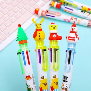 Christmas 6-color multicolor ballpoint pens with festive silicone cartoon topper designs