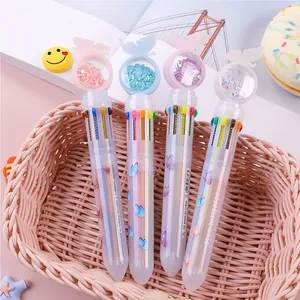 Multicolor 10-in-1 retractable ballpoint pens with butterfly quicksand sequins glitter