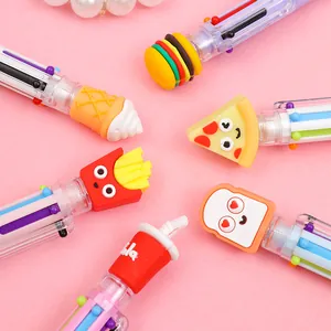 6-in-1 creative multi-color ballpoint pens with cute 3D fast food toppers for students