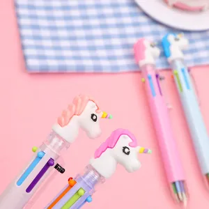 Creative unicorn 6-color ballpoint pen with 3D silicone topper for student gifts