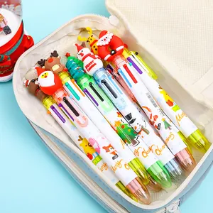 Christmas multi-color 6-in-1 ballpoint pen set with 3D silicone cartoon toppers