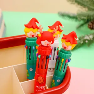 Detail of Christmas retractable ballpoint pen with 3D reindeer and elf toppers