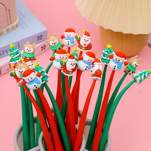 Cartoon Christmas Gel Pen Silicon Santa Snowman Reindeer Christmas Tree Topper 0.5mm Black Ink Writing Pen Student Stationery Gift Office Supply