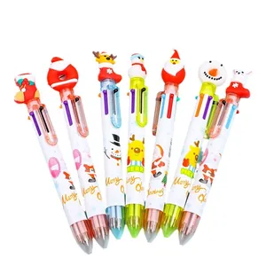 Christmas 6-color ballpoint pens with cartoon Santa and reindeer silicone toppers