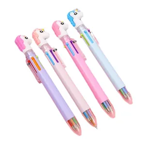 Unicorn themed multi-color ballpoint pens with cute 3D toppers in four pastel colors