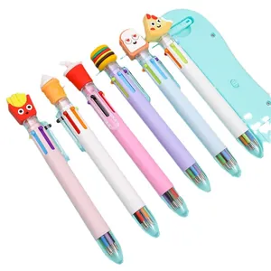 Set of 6 cartoon food multi-color ballpoint pens with burger and fries toppers