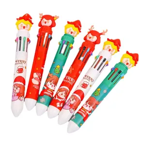 Christmas 10-color ballpoint pens with festive 3D cartoon caps and Merry Christmas print