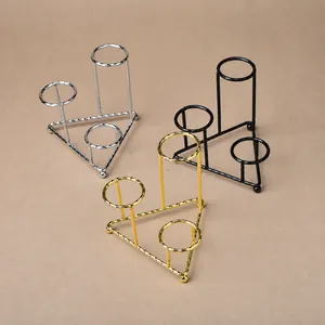 Three-tier metal stands for crystal balls in silver, black, and gold iron finishes