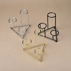 Three-ring metal crystal ball stand in gold, silver, and black with non-slip texture