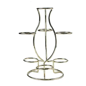 Elegant gold metal multi-tier display stand with six circular ring holders for decor