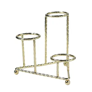 Three-tier gold metal crystal ball display stand with spiral design and stable base