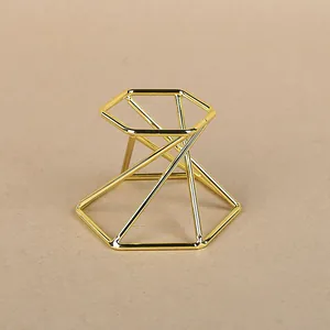 Golden geometric metal stand holder for crystal balls and makeup sponges home decor