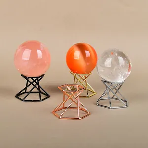 Geometric Metal Crystal Ball Stand Holder Hexagonal Display Base For Glass Spheres Minerals Home Decor Accents Gold Silver