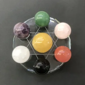 Natürlicher Amethyst Rosenquarz Aventurin Kristallkugel Sieben-Sterne-Array Mit Graviertem Glassockel Heilstein Schreibtisch Ornament