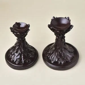 Deep brown resin leaf carved crystal ball stand set for home decor accents