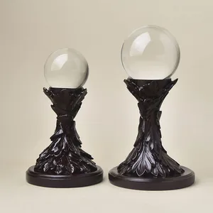 Leaf engraved resin base with crystal ball display for home decor art ornaments