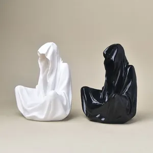 Minimalist black and white hooded ghost figures resin crystal ball display stands