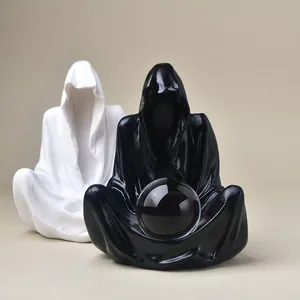 Mysterious faceless cloaked figures resin statues with crystal ball display base