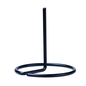 Support minimaliste en métal noir avec base ronde pour exposer cristaux et minerais