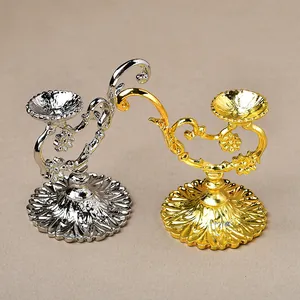 European vintage metal crystal ball stand and candle holder set in gold and silver
