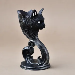 Gothic black cat resin ornament and crystal ball base with vintage silver texture