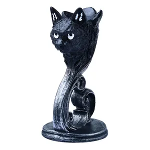 Vintage black resin cat figurine ornament and decorative base with hand-painted details