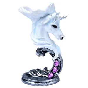 Portagioielli a forma di unicorno con corno a spirale argento e gemme viola