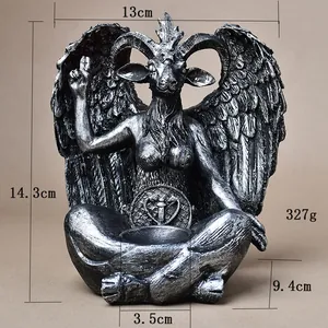 Detailed size view of Baphomet resin figurine ornament and crystal ball base stand