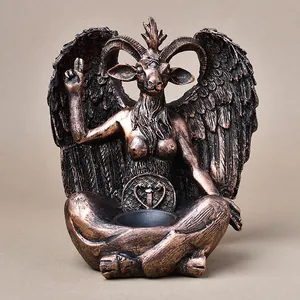 Gothic Baphomet resin statue with bronze finish, mystical winged goat home decor ornament