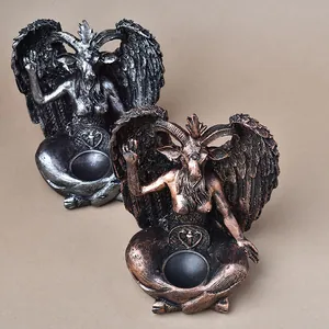 Meditating Baphomet resin statues in bronze and silver for home decor and crystal ball base
