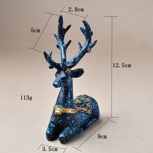 Detailed elk craft stand for crystal balls featuring blue starry texture and gold carvings