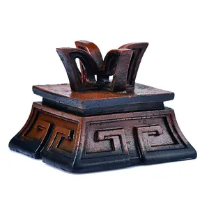 Vintage resin square stand base for crystal balls and minerals with ancient patterns