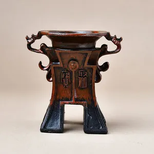 Soporte de Exhibición de Bola de Cristal de Resina Estilo Antiguo Forma de Ding Cuadrado con Orejas de Dragón Decoración del Hogar para Gemas