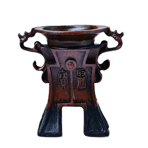 Soporte trípode de resina estilo bronce antiguo con asas de dragón y grabado Fortune