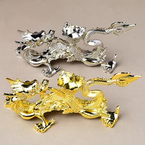 Statue de Dragon en Alliage Ornement Traditionnel Chinois Sculpture de Dragon Support pour Boule de Cristal Bougeoir pour Bureau Maison