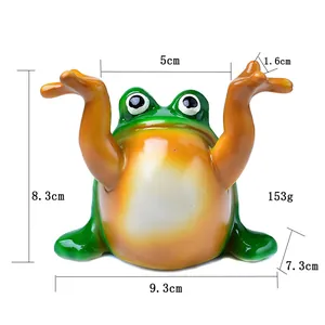 Green frog pen holder stand with 1.6cm slot showing dimensions and weight details