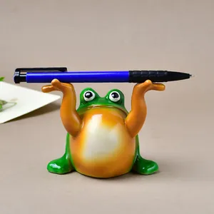 Creative Cartoon Frog Pen Holder Resin Desktop Ornament Funny Frog Figurine Desk Decor Stationery Storage Office Home Study